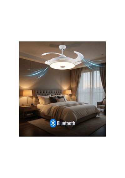 Mutlusan Aydınlatmalı Kumandalı Tavan Vantilatör Bluetooth + Hoparlör Beyaz - 879224624