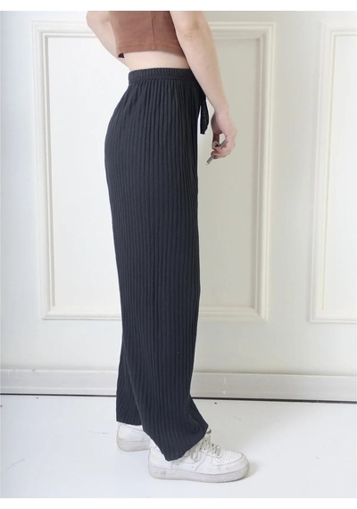 Pierles Kadın Kışlık Kalın Fitilli Kaşkorse Pijama Altı Eşofman Altı Cepsiz Siyah -p01