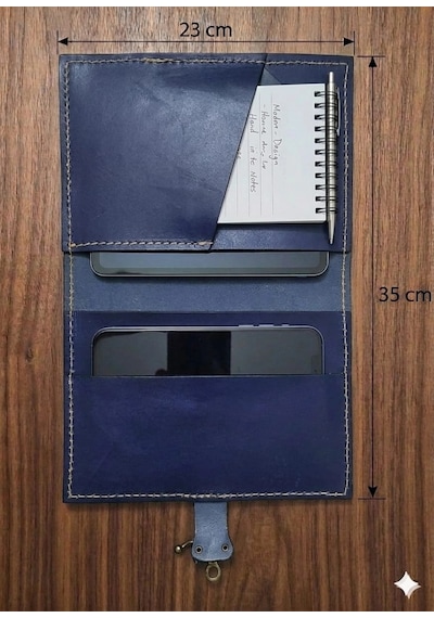Otohousse El Yapımı Deri Tablet Organizer Kılıfı 8.5 İnç Tablet Uyumlu Lacivert
