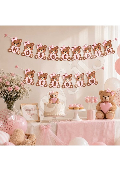 Hoşgeldin Bebeğim Ayıcık Temalı Banner Pembe