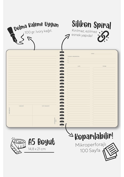 Sylcon Spiralli Defter Life&work . Pp.100 Gr. Ivory,a5 Siyah Siyah2