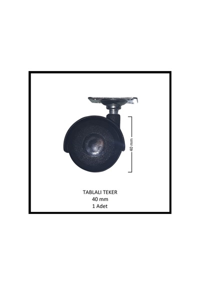Tablalı Mobilya Tekerleği, 40 Mm, Ofis Koltuk, Dolap, Etejer, 360 Derece Döner Siyah