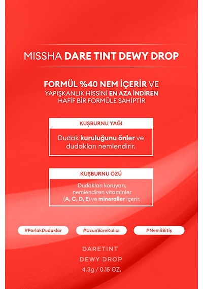 Missha Uzun Süre Kalıcı Nemli Bitiş Sunan Parlak Tint Dare Tint Dewy Drop Baby Coral
