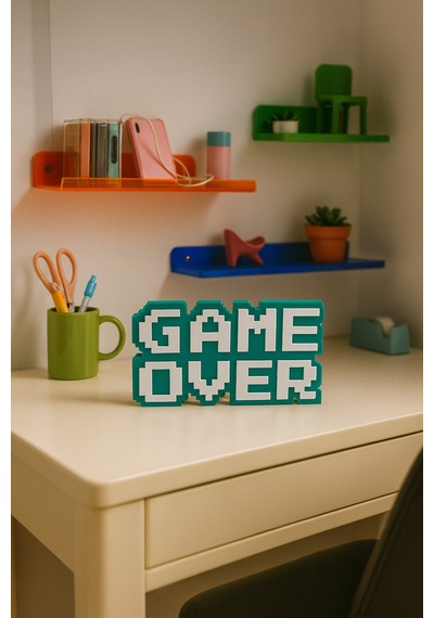 Retro Game Over Kabartmalı Dekoratif Obje - Turkuaz Masaüstü Ve Duvar Süsü Hediye