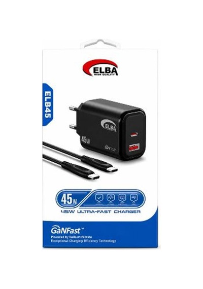 Elba Elb45 45w Siyah Type- C To Type-c Gan Şarj Aleti