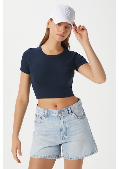Ritnice Kadın Deal Lux Touch Yumuşak Doku Crop Lacivert Bluz