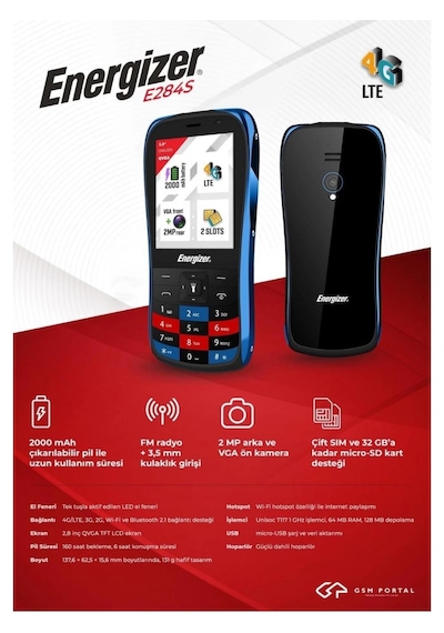 Energizer E284s Kirmizi Tuslu Telefon