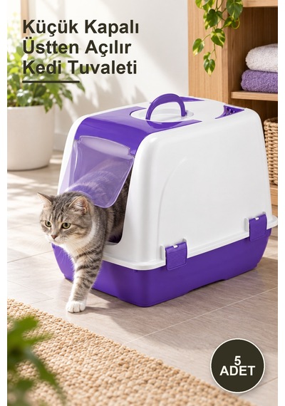 5 Adet Küçük Kapalı Üstten Açılır Kedi Tuvaleti