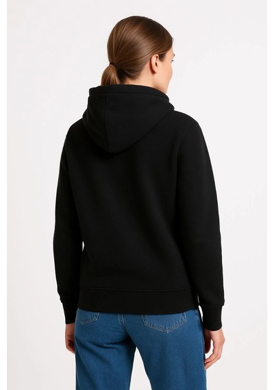 Primemagazam Kadın 3 İplik Pamuklu Kapüşonlu Kanguru Cepli Sweatshirt Hoodie - Siyah Çeşitli