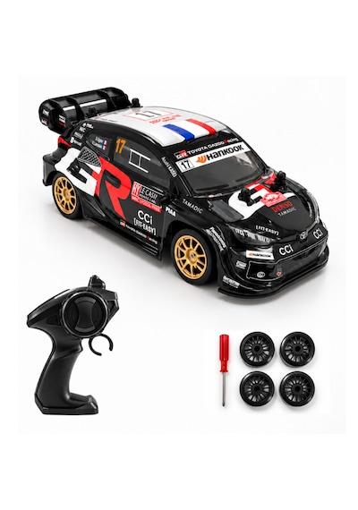 Oyuncak Uzaktan Kumandalı Toyota Gr Yaris 4x4 Drift Ralli Arabası 15 Km Hız Şarjlı Led Işıklı 7.4v 500 Mah Yedek Drift Tekerli Rc Araba Siyah