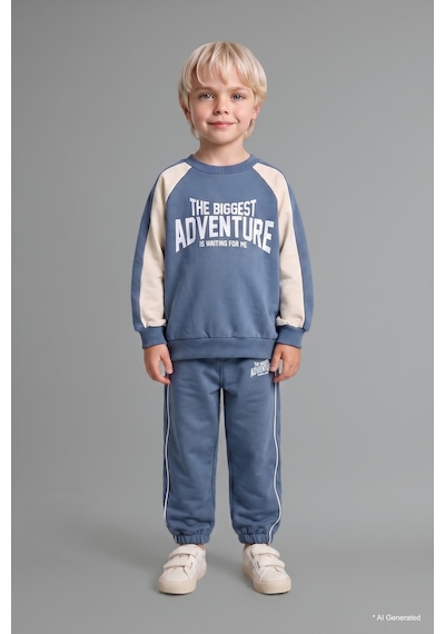 Defacto %100 Pamuk Baskılı Sweatshirt Üst Elastik Bel Alt 2li Takım Erkek Bebek I0274a526aube739 Mavi-be739