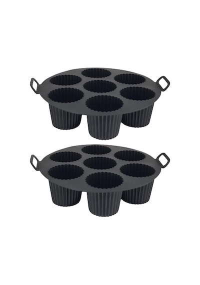 Airfryer Silikon Kek Pişirme Kalıbı 7 Bölmeli, Silikon Cupcake Kek Pişirme Kabı Air Fryer Muffin Fırın Kalıbı 2 Adet Siyah - 20 Cm Çok Renkli