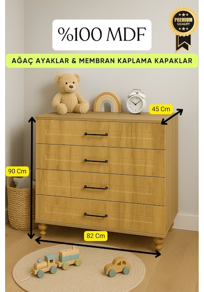 Alin Wood Şifonyer - Çekmeceli Riviera Renk Mdf Gürgen Ağacı Ayaklı Diğer