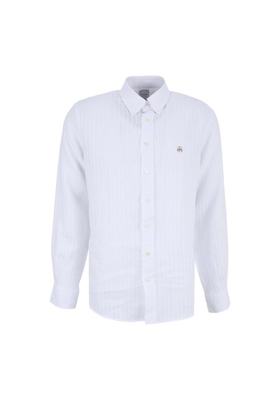 Brooks Brothers Beyaz Erkek Düğmeli Regular Fit Çizgili Gömlek Bbss26msh029