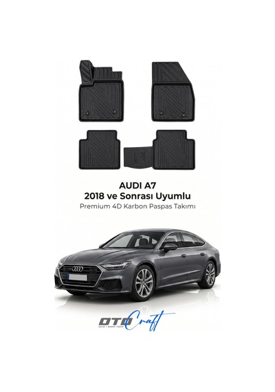 Otocraft Audi A7 2018+ Araca Özel 4d Karbon Oto Paspas Havuzlu Tam Set