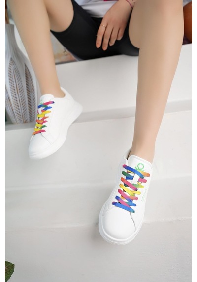 Benetton 10061 Beyaz Renkli Bağcıklı Kadın Sneakers