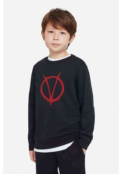 Tshirthane V For Vendetta Baskılı Unisex Çocuk Siyah Sweatshirt Siyah