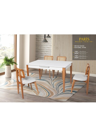 Paris Masa, Umay Sandalye, Beyaz, Natural Beyaz