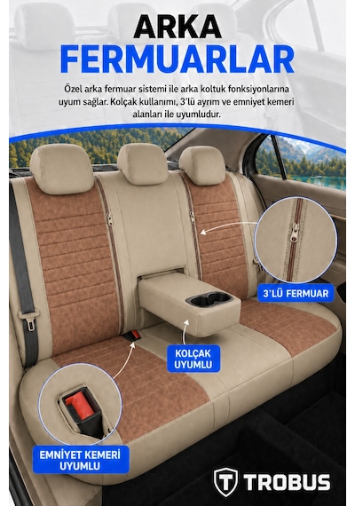 Renault Megane E-tech 2022+ Uyumlu Apex Serisi Tay Tüyü Bel Destekli Bej Kahve Koltuk Kılıfı