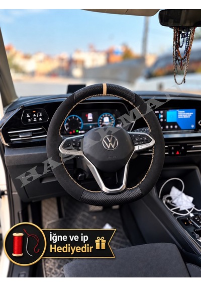 Vw Multivan T7 Dikme Direksiyon Kılıfı Alcantara Süet Mat Karbon Bej Yüzük Ve Dikiş 2021-2026