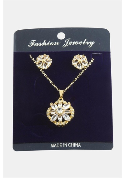 Çiçek Zirkon Taşlı Set Kolye Çok Renkli 54322346