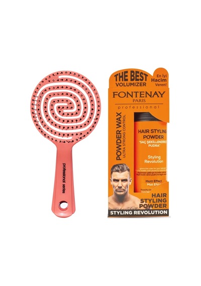 Fontenay 3 Boyutlu Saç Fırçası Ve Pudra Toz Wax Ultra Strong Turuncu 20gr 2'li Set