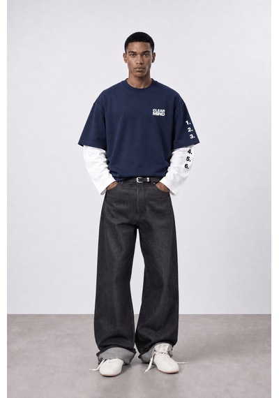 Respire Erkek Double Sleeve Oversize Sweatshirt Lacivert