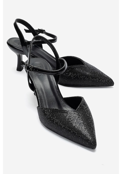 Luvi Shoes Nıvora Siyah Taşlı Kadın İnce Topuklu Abiye Ayakkabı