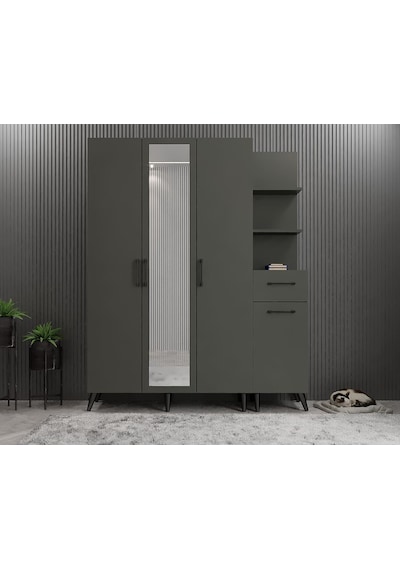 Açelya Portmanto Vestiyer Ayakkabılık Füme M3 140cm Montaj Dahil