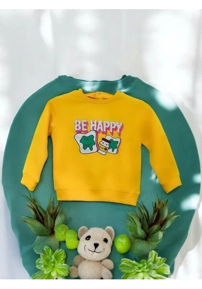 Zekids Kız Bebek Be Happy Baskılı Pamuklu Sweat-14460 Sarı
