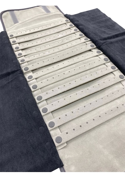 Deri Kumaş Gri Renk 64 / 25 Cm Küpe Sergileme Seyahat Çantası