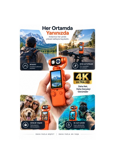 4k Ultra Hd Dijital Kamera 180 Dönen Lens Taşınabilir Video Fotoğraf Kamera 32gb Hafıza Kartı Hediyedir