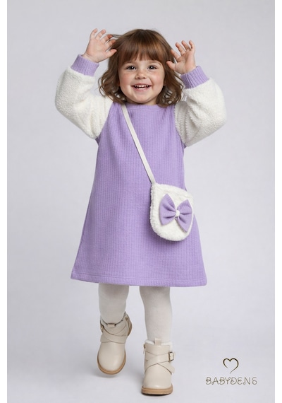 Babyden's Bayramlık Şık Ve Rahat Kız Bebek Elbise Çantalı Yumuşak Peluş Kollu Kışlık Çocuk Kombini Lila Babyden's Bayramlık Şık Ve Rahat Kız Bebek Elbise Çantalı Yumuşak Peluş Kollu Kışlık Çocuk Kombini Lila