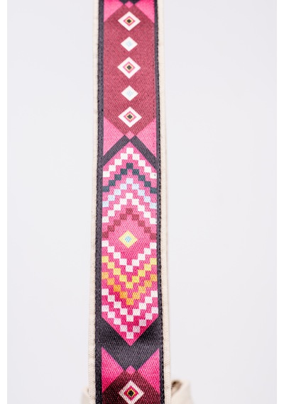 Fabric Craft Bag Omuz Çanta Kanvas Motifli Krem - Pembe