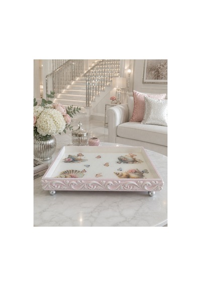 Epoksi Tepsi Ahşap Ayaklı Sunumluk Dekoratif Aksesuar 35 25cm Pembe - 909378093 Pembe