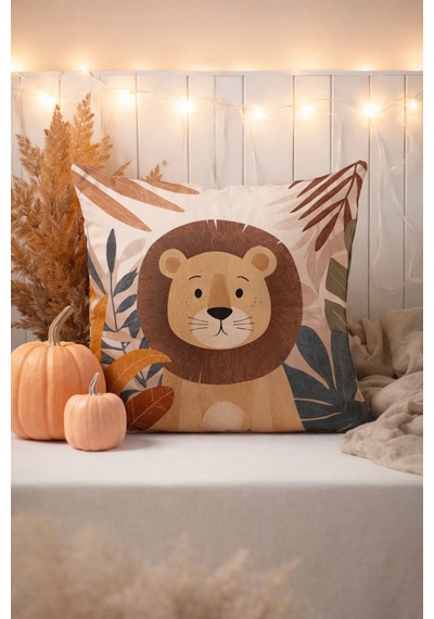 Bebek Odası Dekoratif Aslan Yastık Kılıfı Tatlı Aslan Erkek Bebek & Çocuk Odası Dekor Aslan 43 x 43 - 826889564