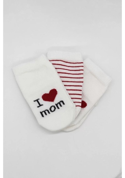 Mom Dad 3'lü Penye Soket Çorap 10123 Ekru Renkli Çok Renkli