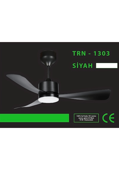 Ferah 70 W 3 Kanatlı Led Işıklı Tavan Vantilatör Uzaktan Kumandalı Siyah