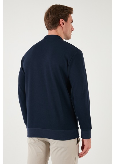 Buratti Pamuklu Regular Fit Yarım Fermuarlı Polo Yaka Erkek Sweat 5905789 Indigo
