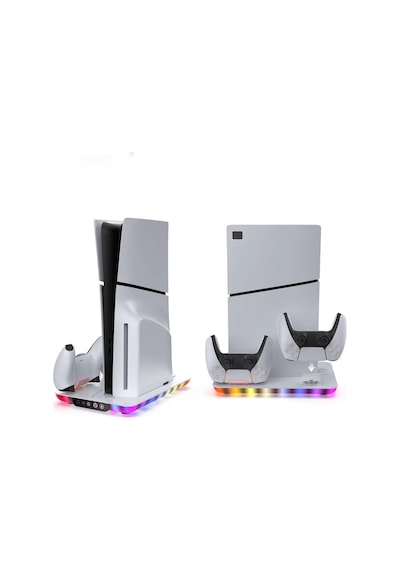 Ps5 / Ps5 Slim / Ps5 Pro Uyumlu Çok Fonksiyonlu Soğutucu Stant - Çift Kol Şarj İstasyonu Ve Rgb Işıklı