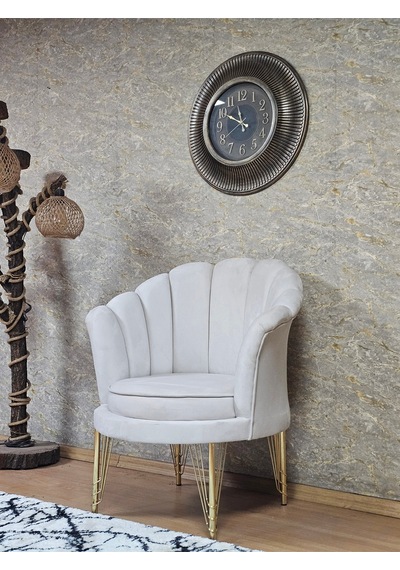 Zafir Tekli İstiridye Gold Kaplama Telli Ayak Çay Seti Koltuk Tekli Berjer , Balkon, Salon, Ofis Krem