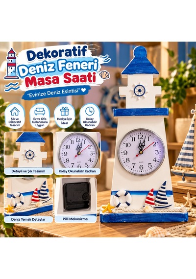 Dekoratif Deniz Feneri Masa Saati Çok Renkli