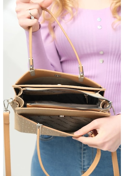 Just Polo 5 Bölmeli Şık El & Omuz Çantası Shoulder Bag Ebat : 22 X 25 Cm Vizon