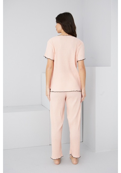 Siyah İnci Mevsimlik İnce Fiyonklu Pijama Takım7879 Somon