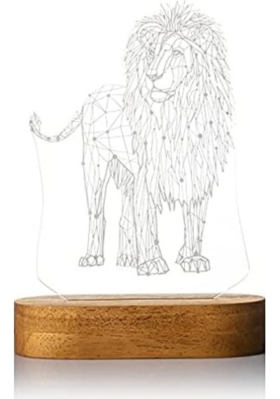 Geometrik Aslan Tasarımlı 3d Led Gece Lambası . 11909712