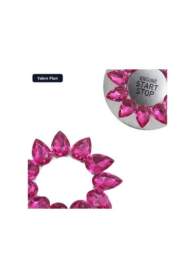 Trobus Start Stop Düğmesi Çerçeve Halkası Kristal Damla Taşlı Pembe