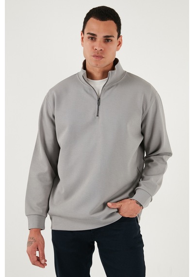 Buratti Pamuklu Regular Fit Yarım Fermuarlı Dik Yaka Erkek Sweat 5905470 Gri