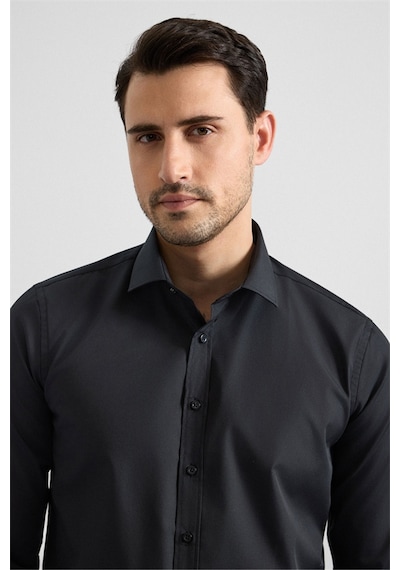 Süvari Siyah Slim Klasik Yaka Düz Klasik Gömlek Gm1007100701-s09 Siyah