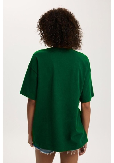 Seeh Nefti Yeşili Kısa Kollu Oversize Basic Kadın T-shirt Sh281