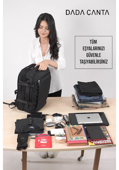 Dada USB Type-C Girişli Fonksiyonel Laptop Sırt ve Seyahat Çantası Gri 15,6 İnç 40 Litre